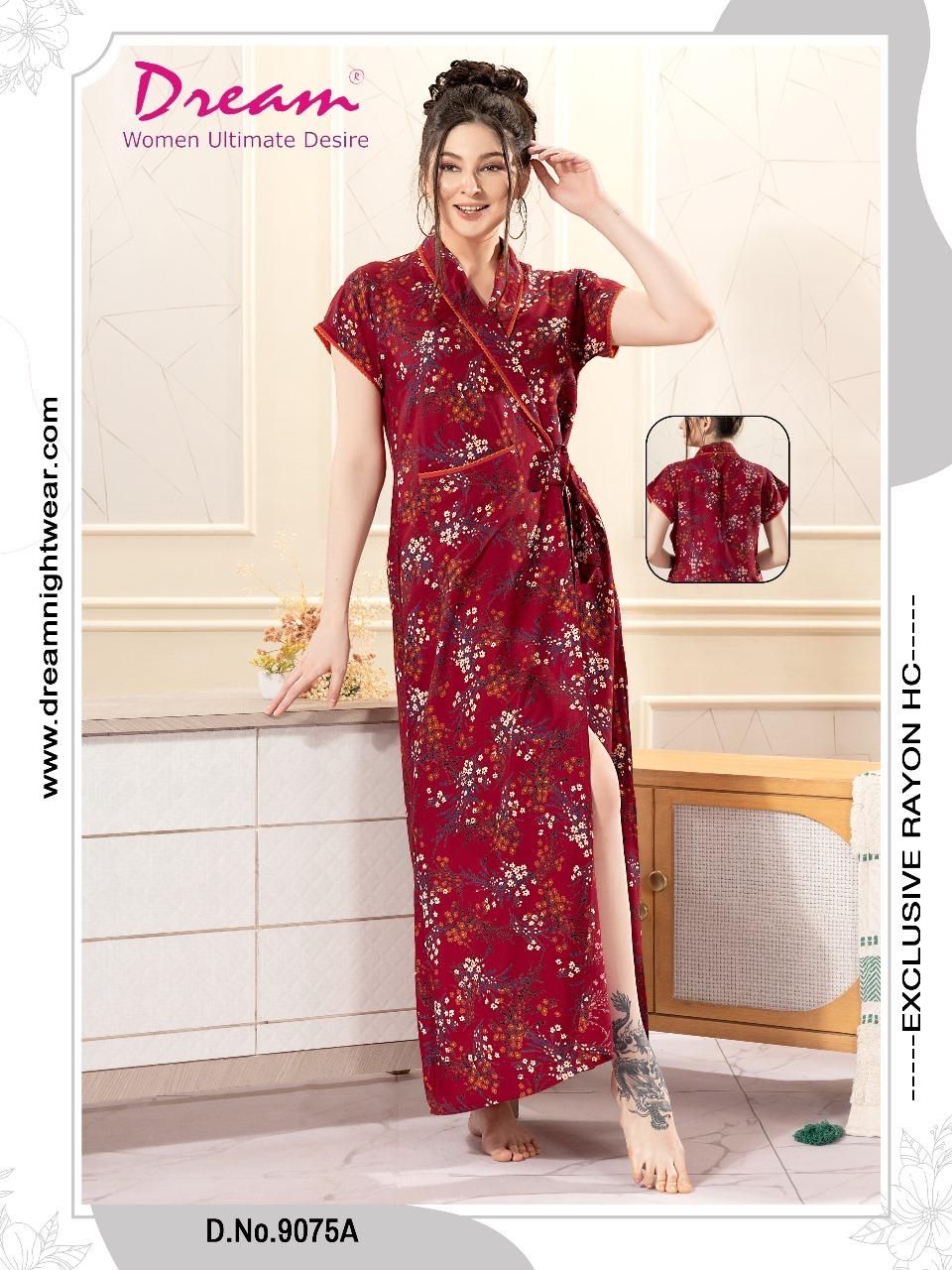 Rayon Rope / House Coat Self Design Printed With Half Sleeves Pocket In Front