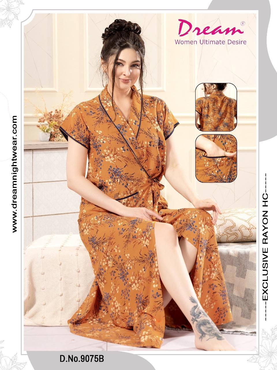 Rayon Rope / House Coat Self Design Printed With Half Sleeves Pocket In Front