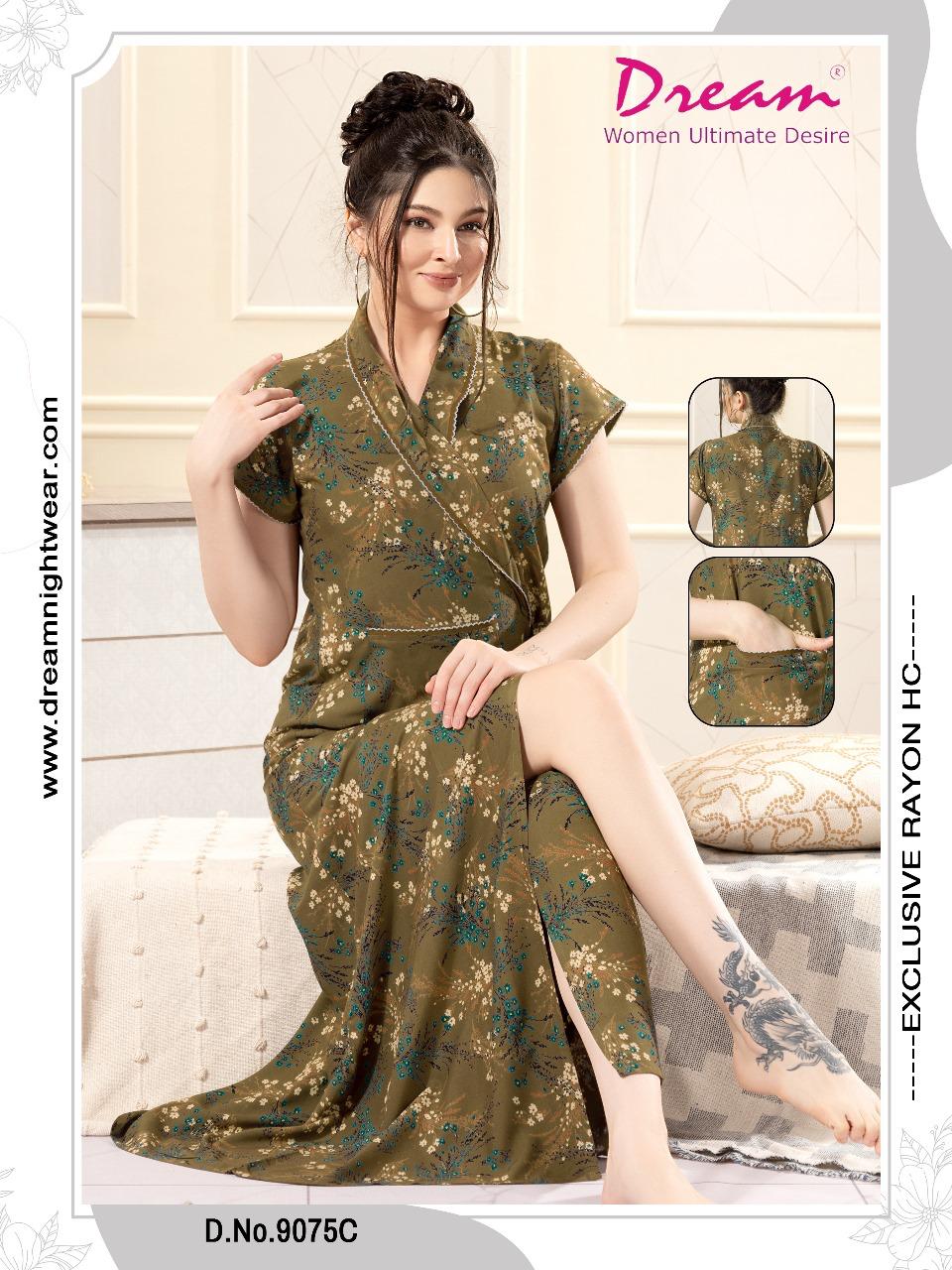 Rayon Rope / House Coat Self Design Printed With Half Sleeves Pocket In Front