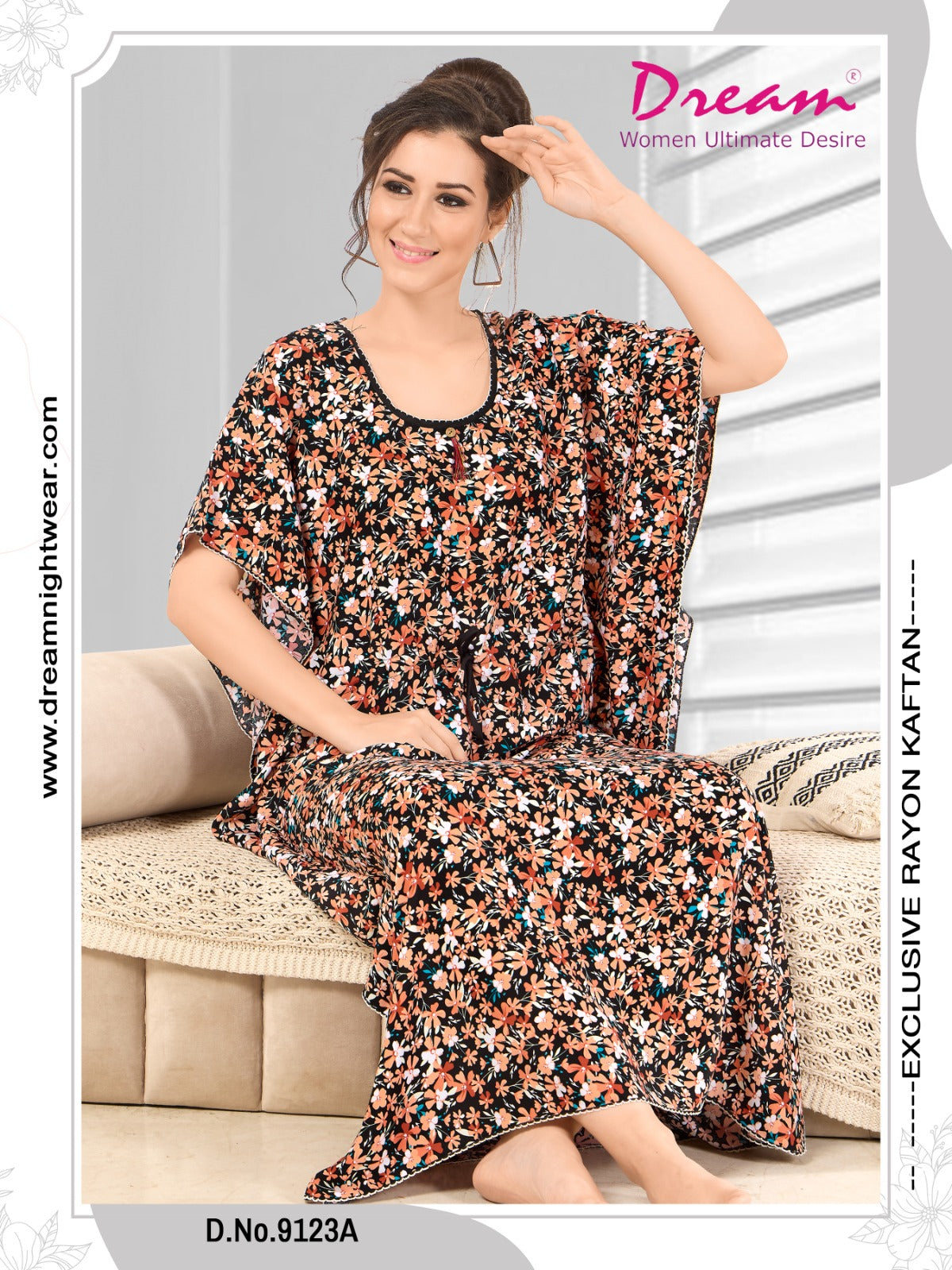 Floral Print Short Sleeve U Neck Rayon Kaftan