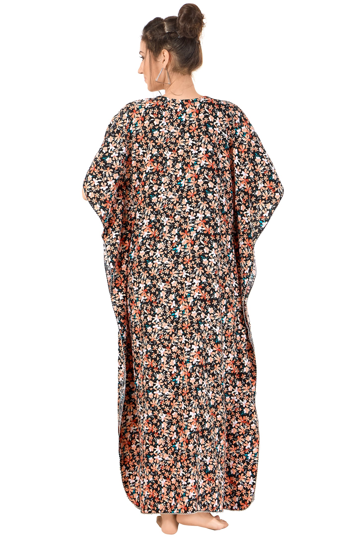 Floral Print Short Sleeve U Neck Rayon Kaftan