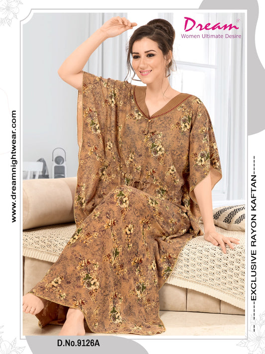 Floral Print Short Sleeve V Neck Rayon Kaftan