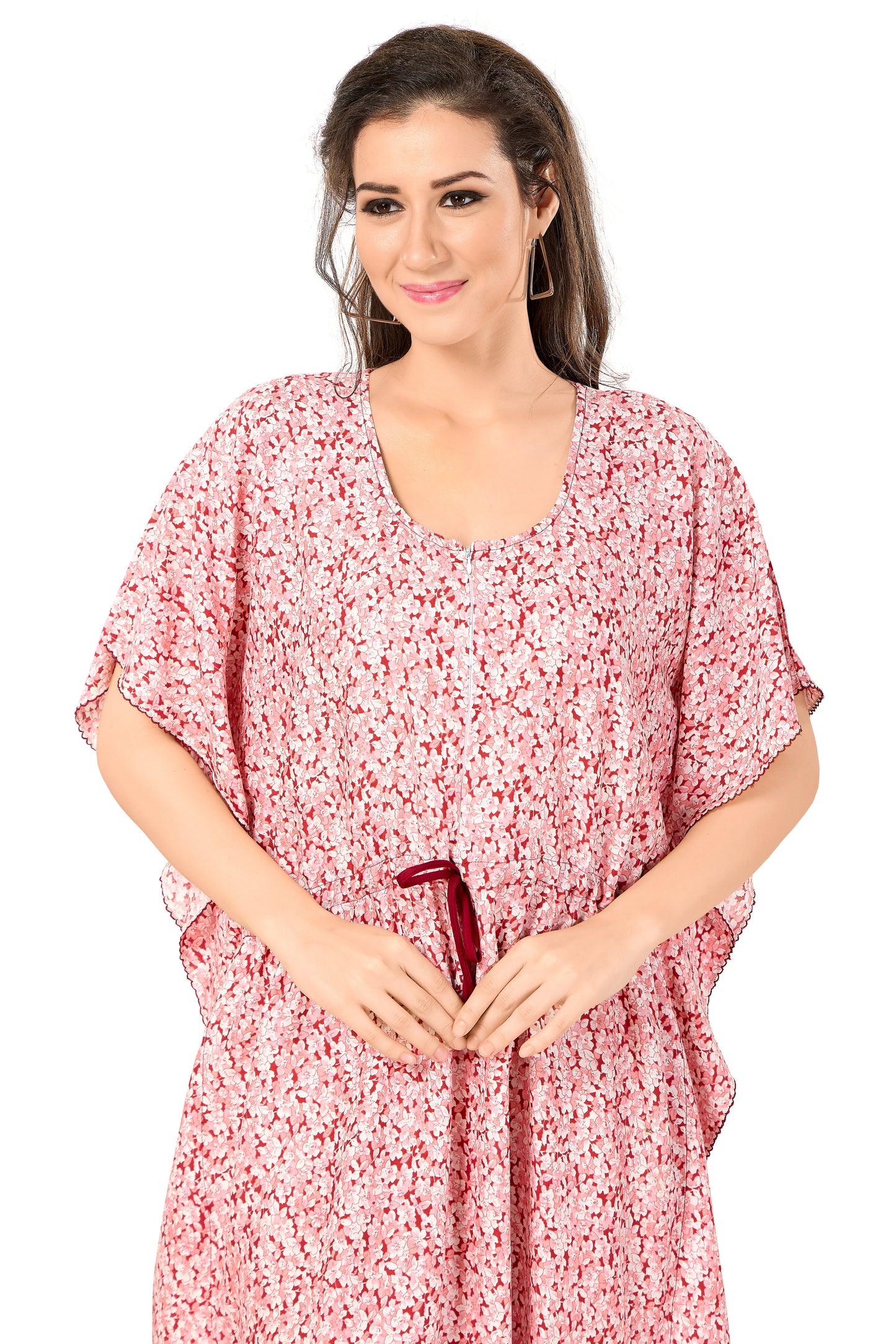 Floral Print Short Sleeve Round Neck Rayon Kaftan