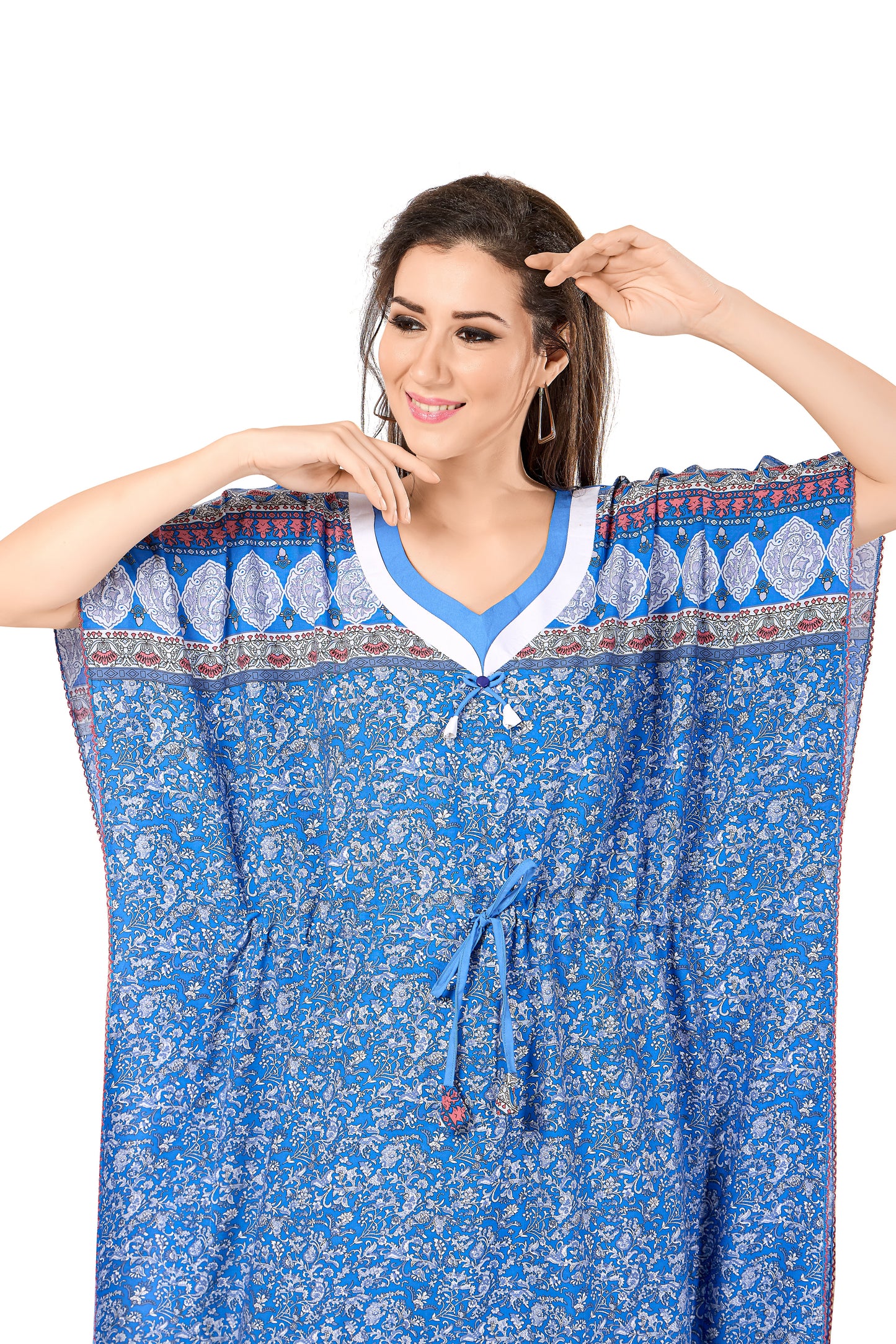 Floral Print Short Sleeve V Neck Rayon Kaftan