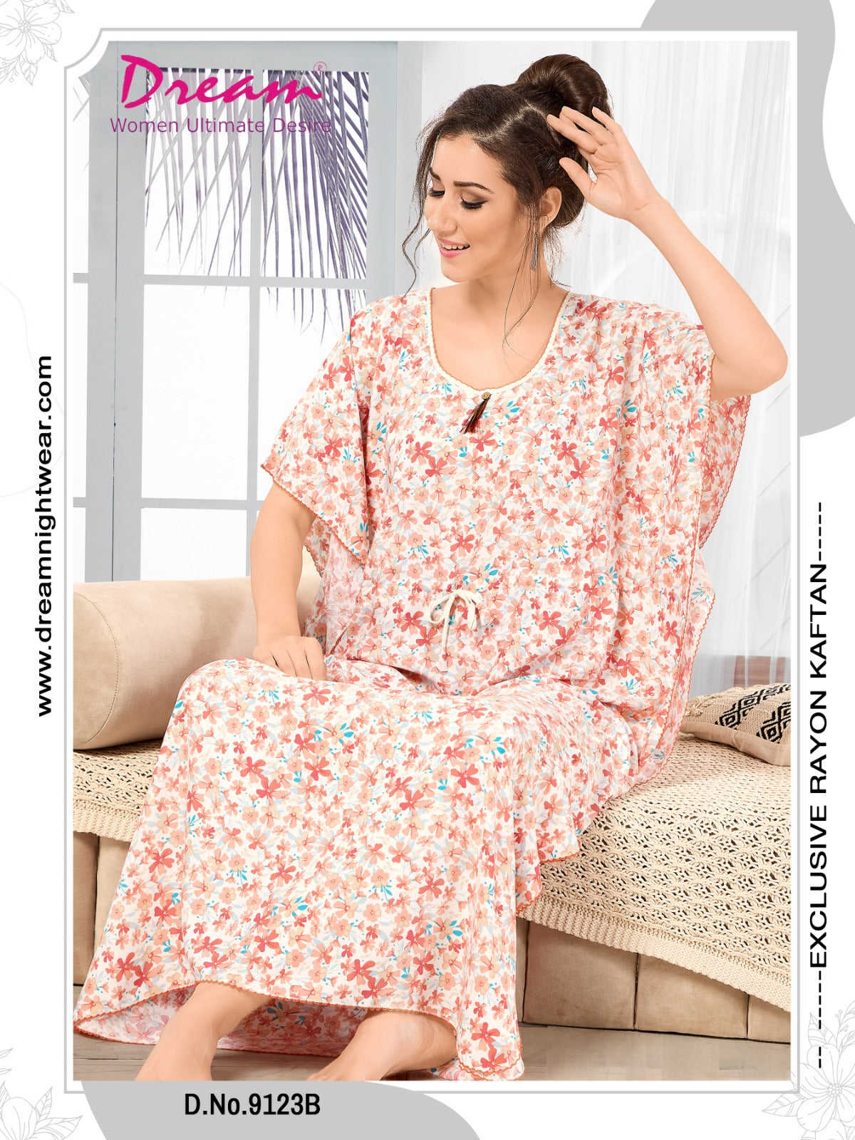Floral Print Short Sleeve U Neck Rayon Kaftan