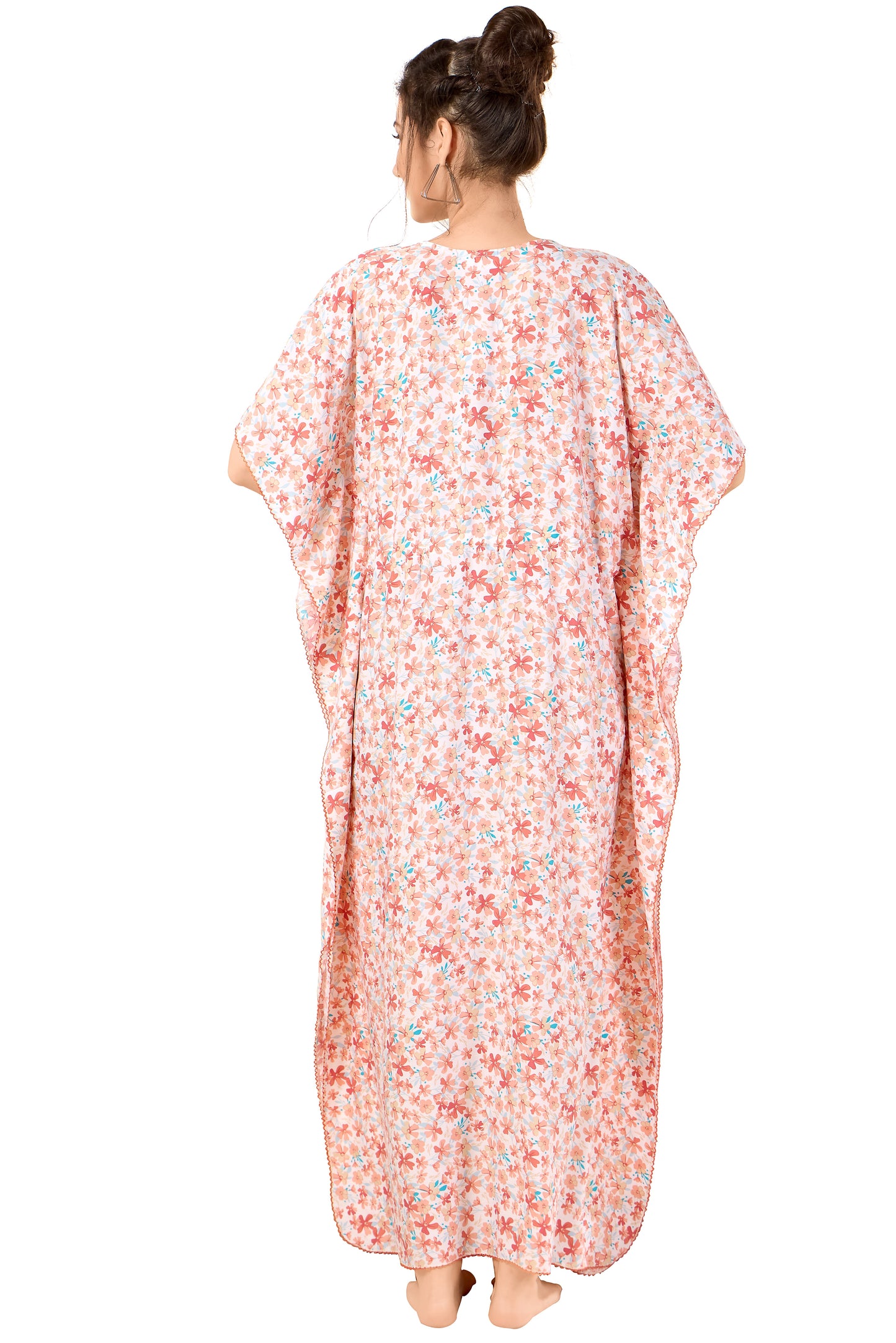 Floral Print Short Sleeve U Neck Rayon Kaftan