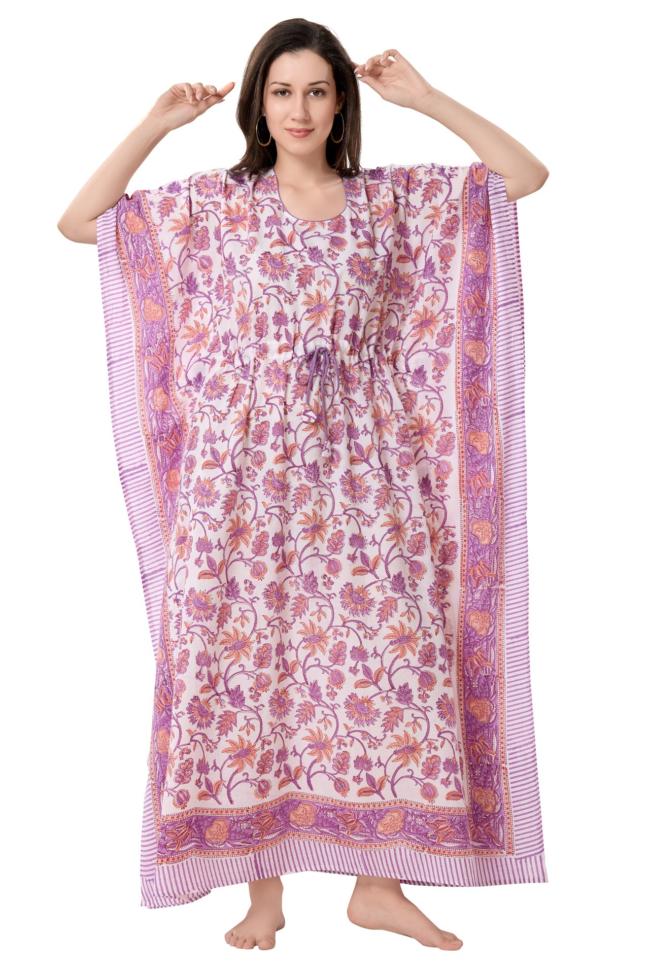 Women's Block Print Cambric Cotton Kaftan