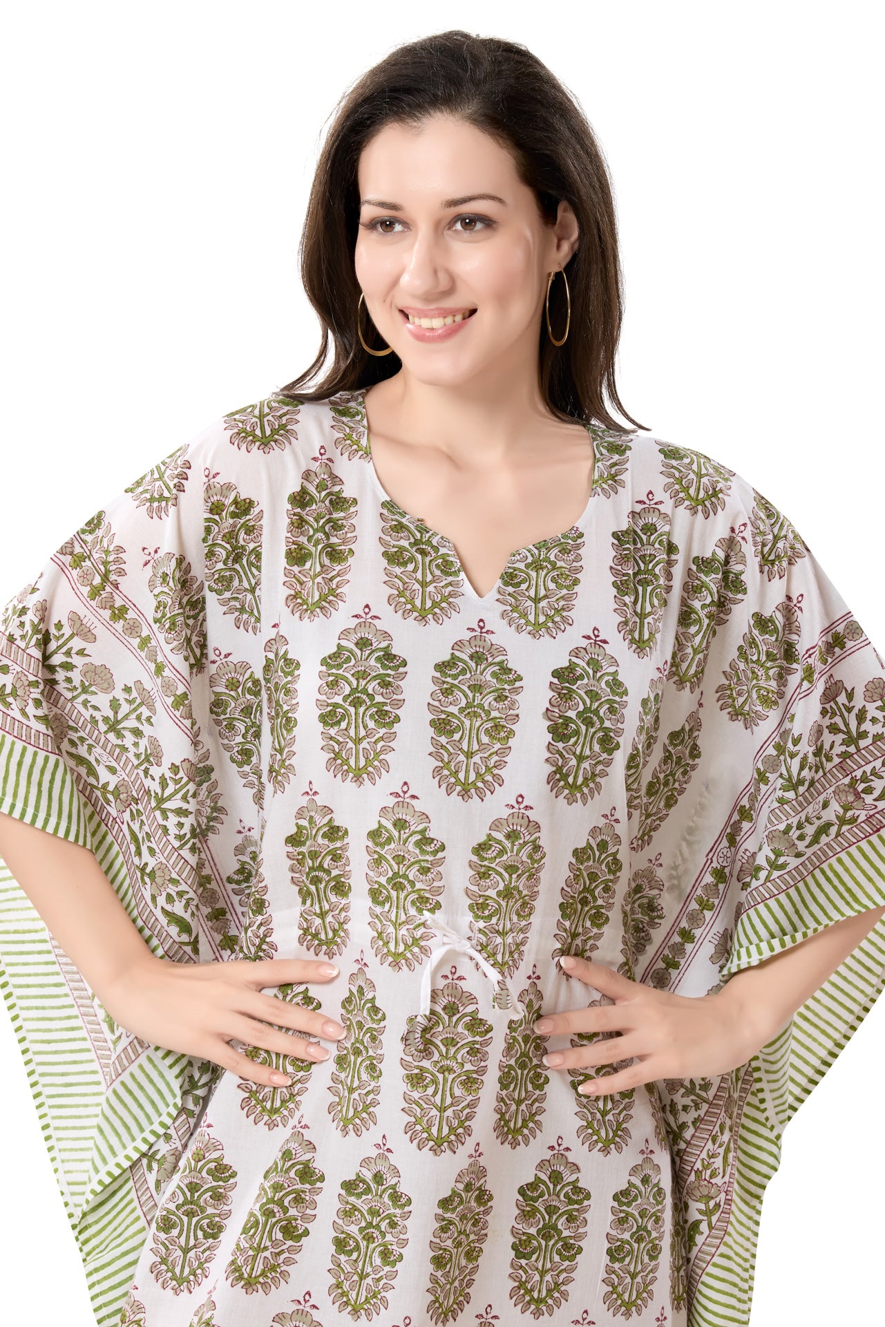 Women's Block Print Cambric Cotton Kaftan