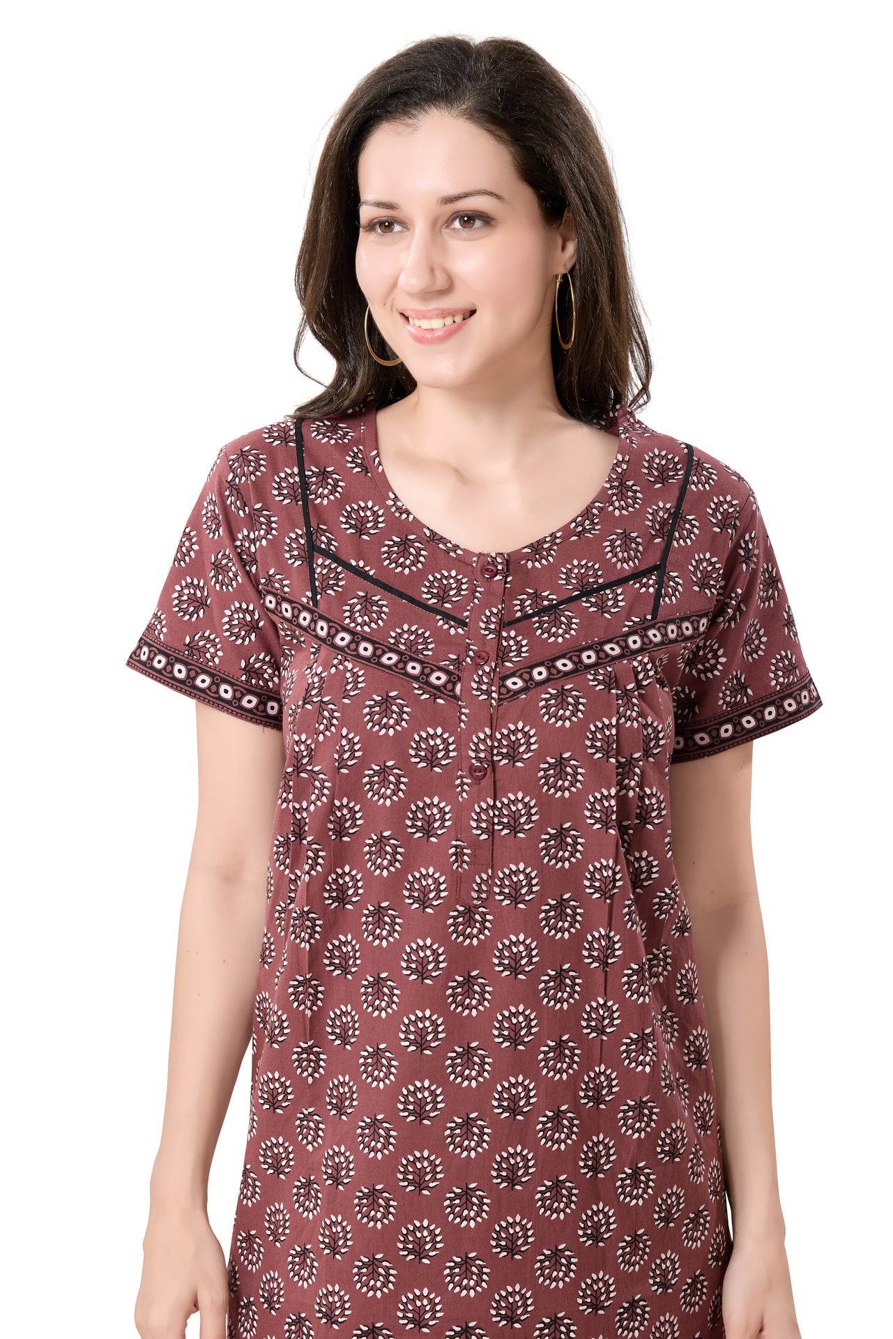 Women's Jaipuri Cotton Nighty with Side Pocket