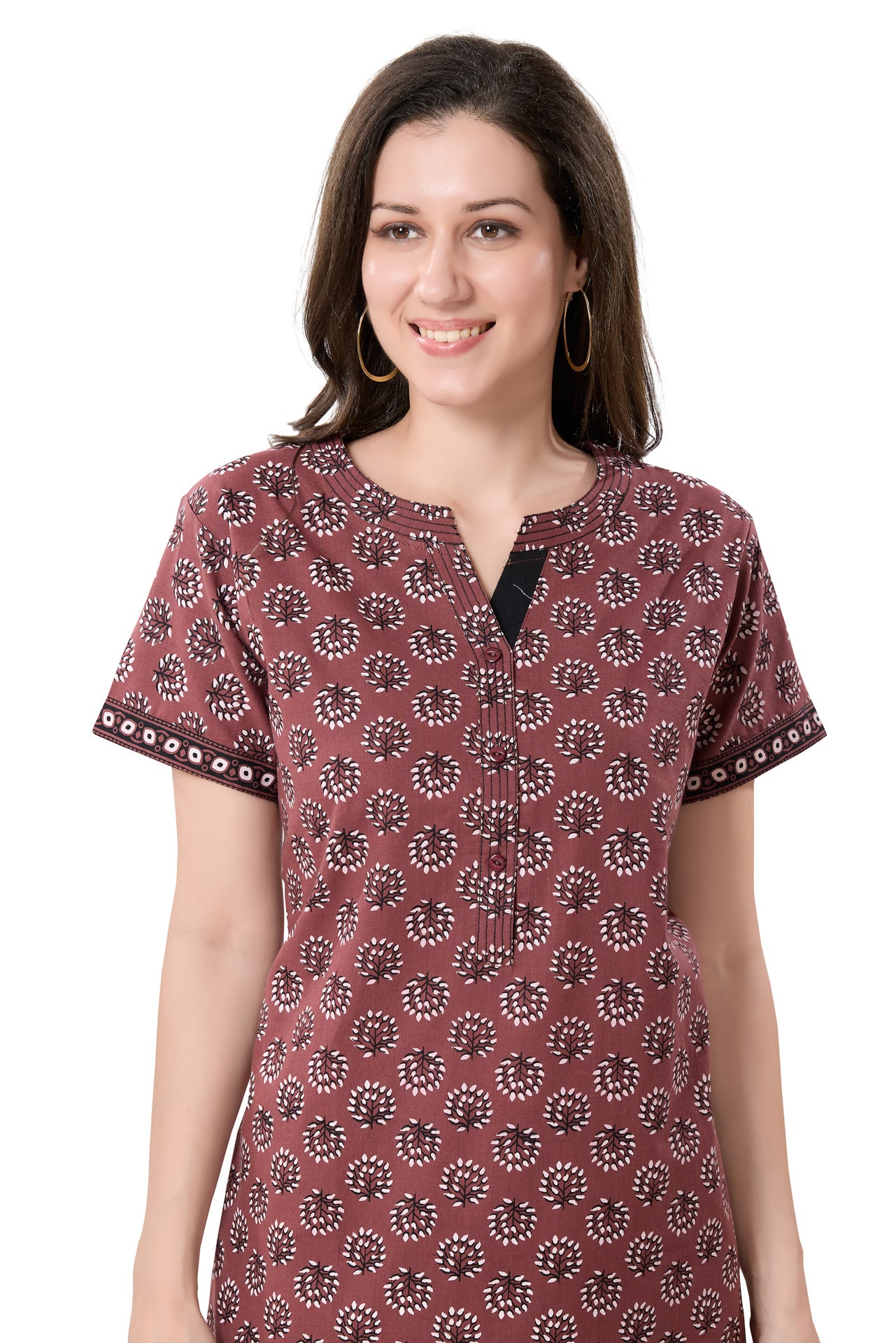Women's Jaipuri Cotton Nighty with Side Pocket