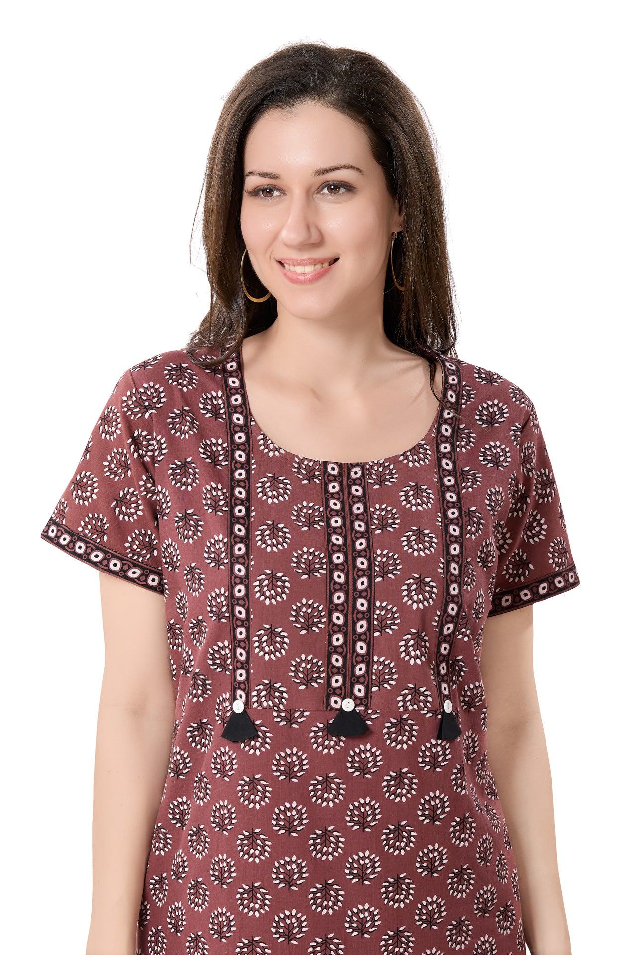 Women's Jaipuri Cotton Nighty with Side Pocket