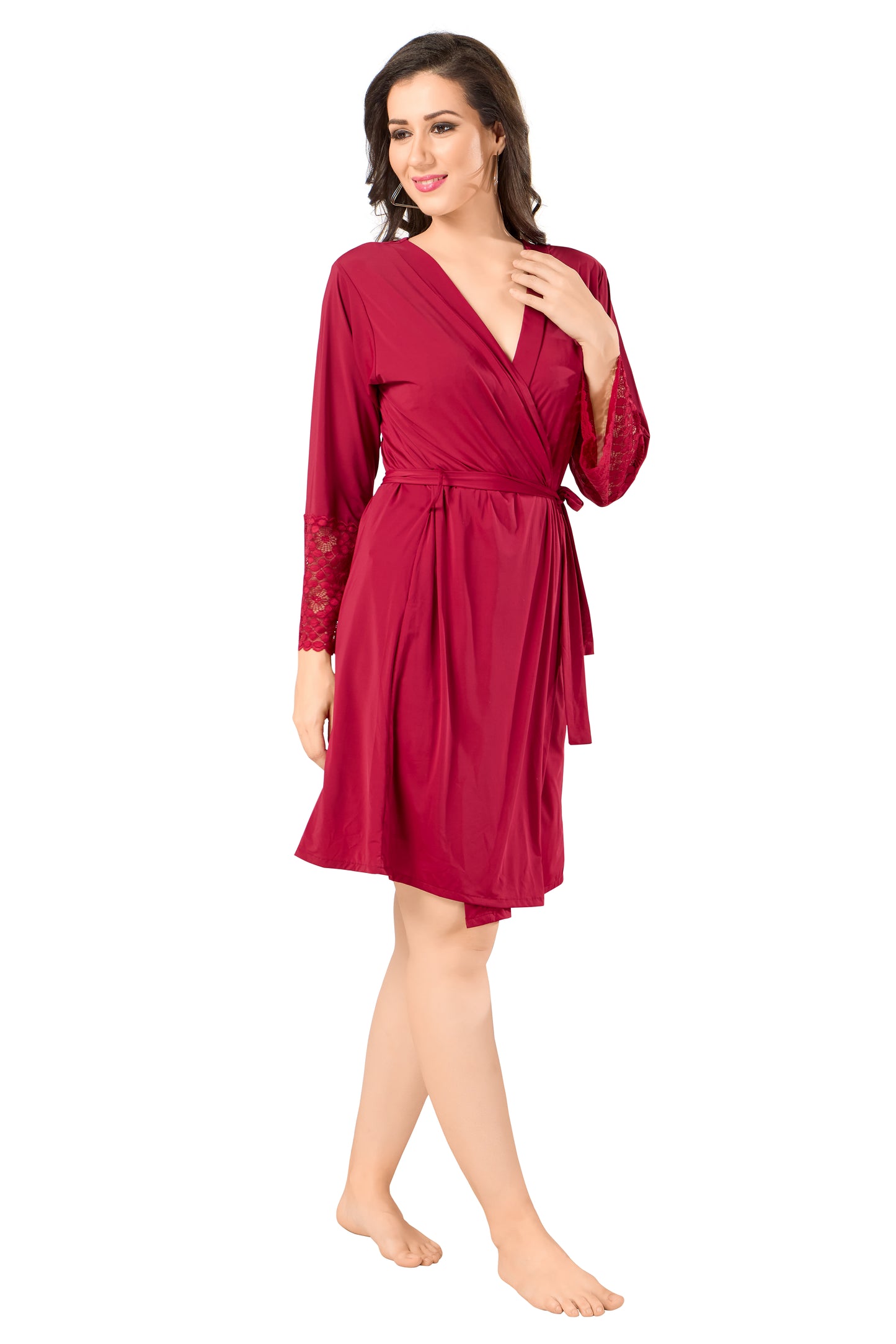 Women Malai Modal Two Piece Set With Robe