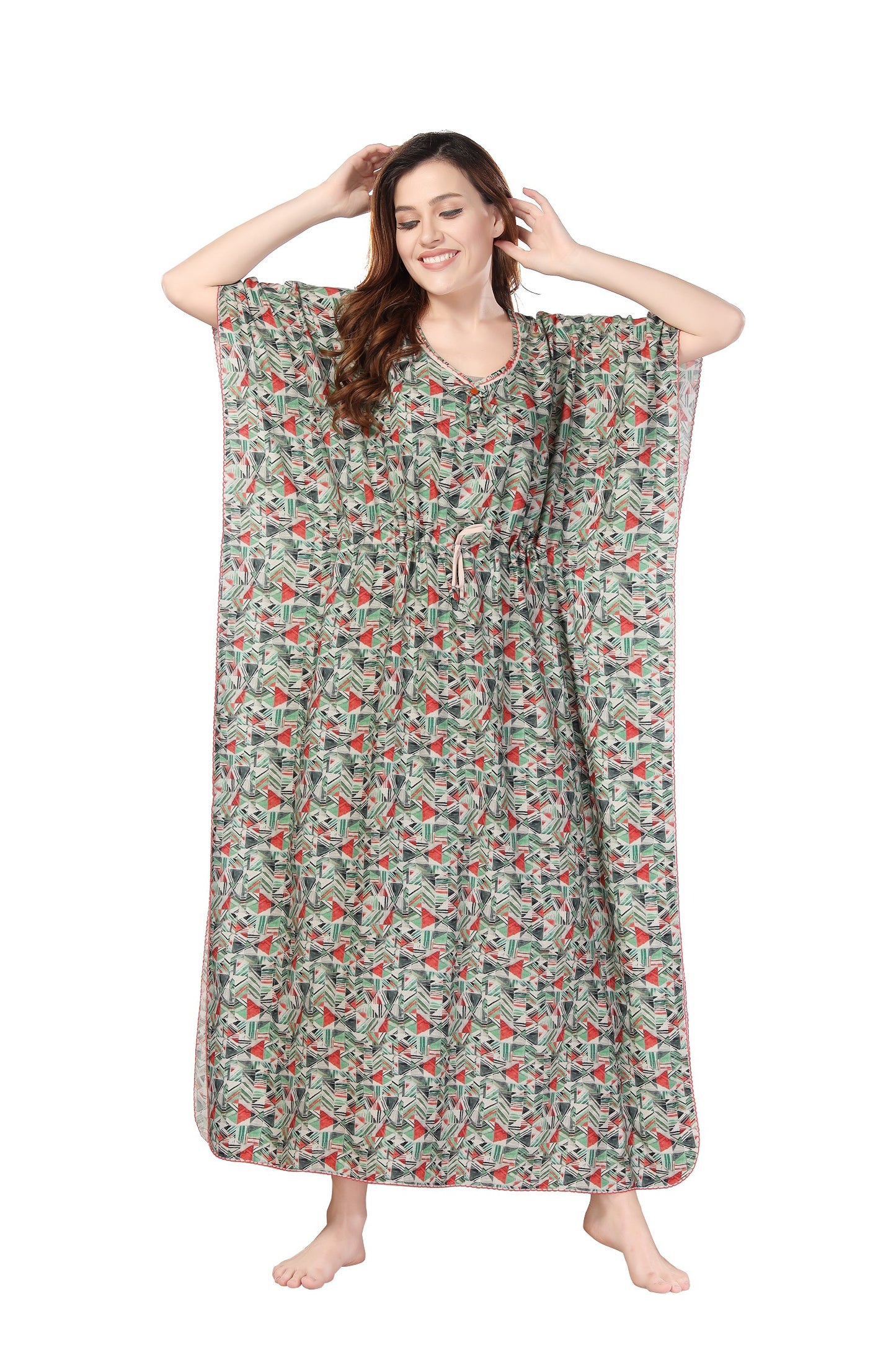 Geometric Print Rayon Kaftan With Side Pocket