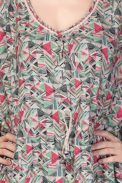 Geometric Print Rayon Kaftan With Side Pocket