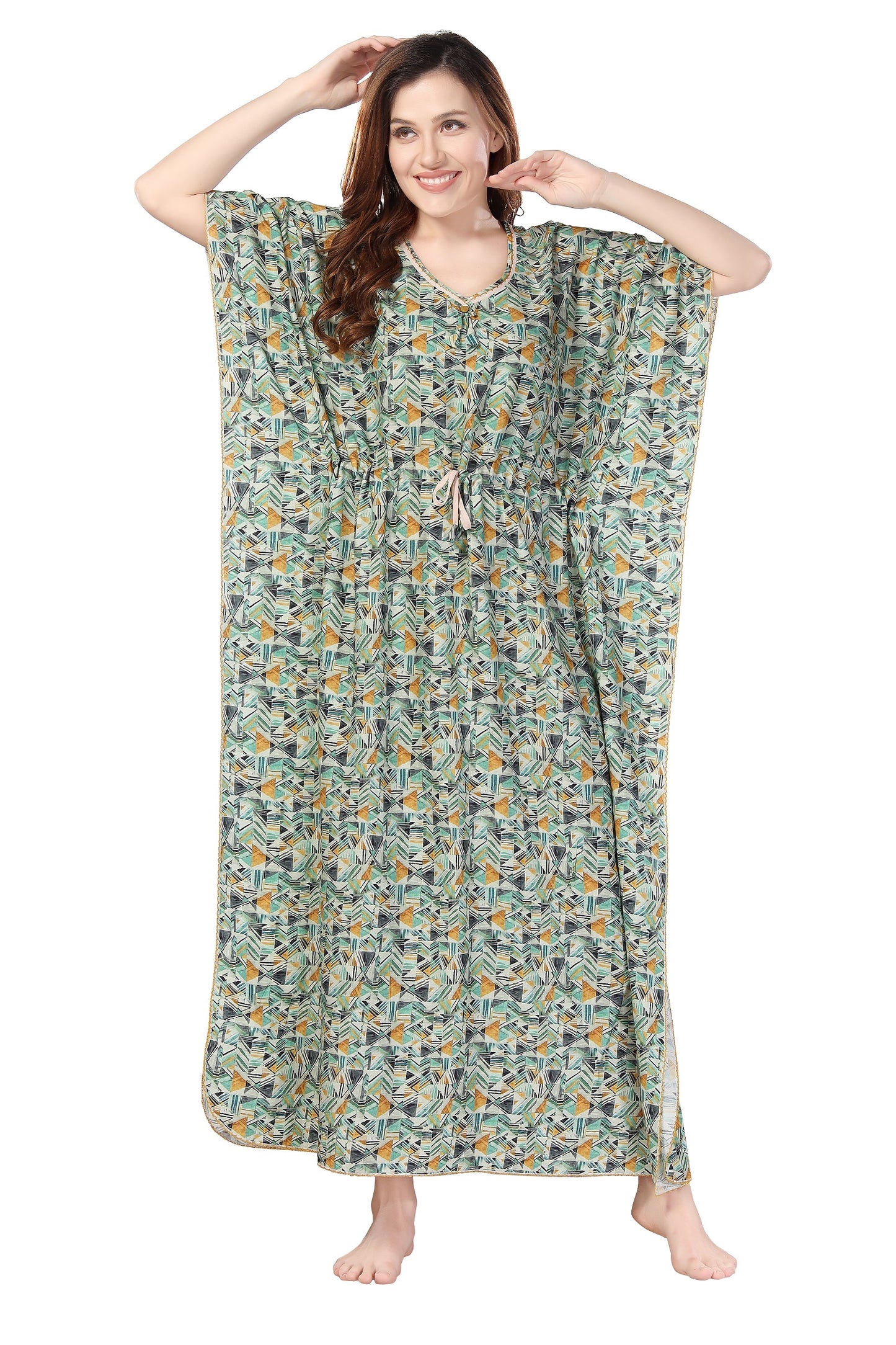 Geometric Print Rayon Kaftan With Side Pocket