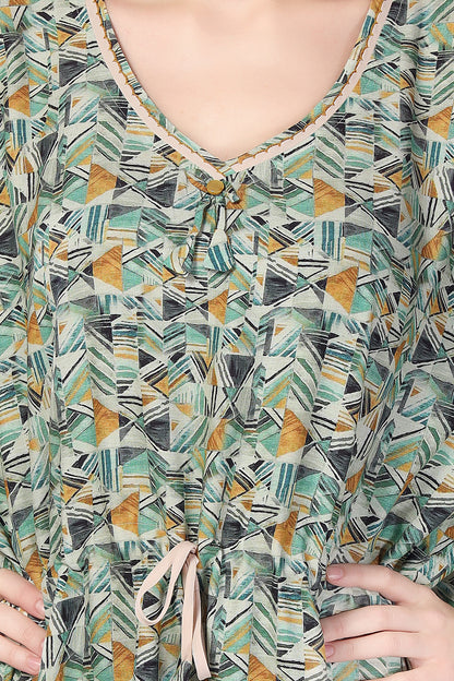 Geometric Print Rayon Kaftan With Side Pocket