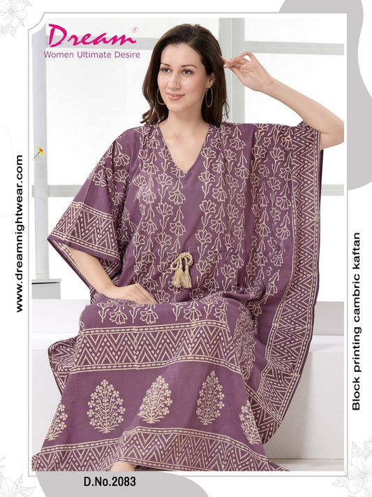 Women's Block Print Cambric Cotton Kaftan