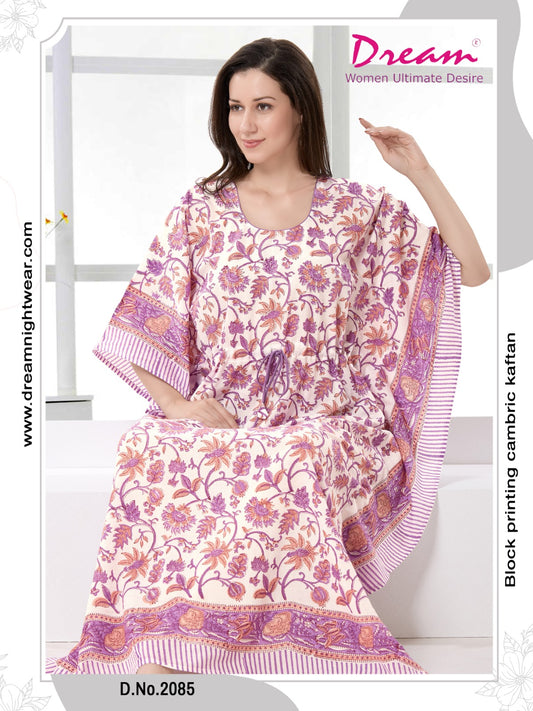 Women's Block Print Cambric Cotton Kaftan