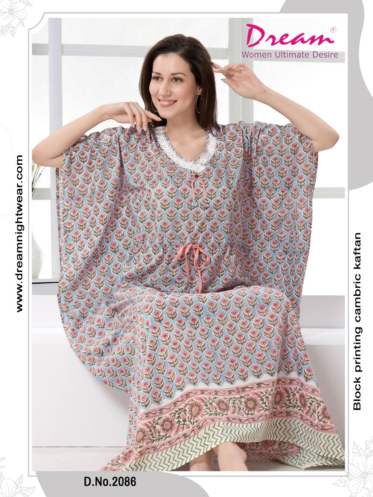 Women's Block Print Cambric Cotton Kaftan