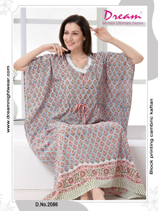 Women's Block Print Cambric Cotton Kaftan