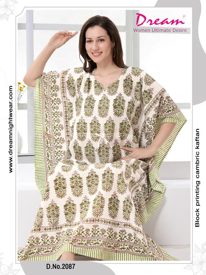 Women's Block Print Cambric Cotton Kaftan