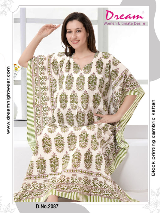 Women's Block Print Cambric Cotton Kaftan