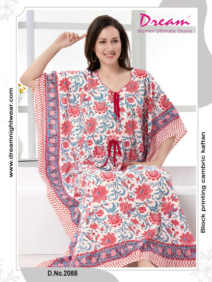 Women's Block Print Cambric Cotton Kaftan
