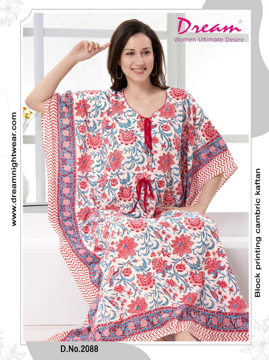 Women's Block Print Cambric Cotton Kaftan