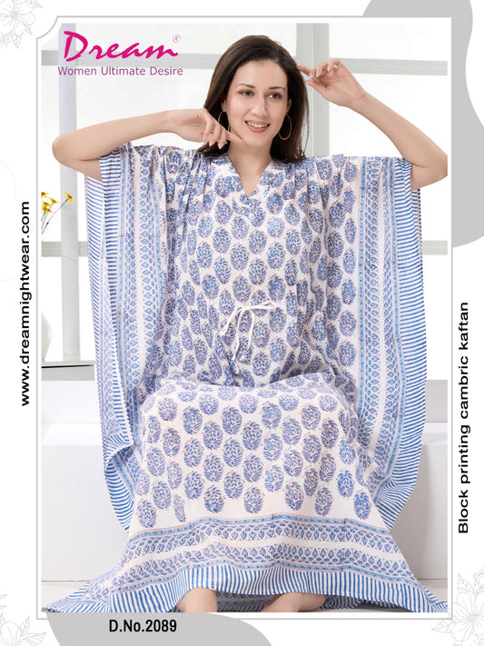 Women's Block Print Cambric Cotton Kaftan