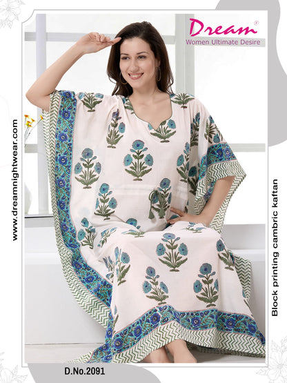 Women's Block Print Cambric Cotton Kaftan