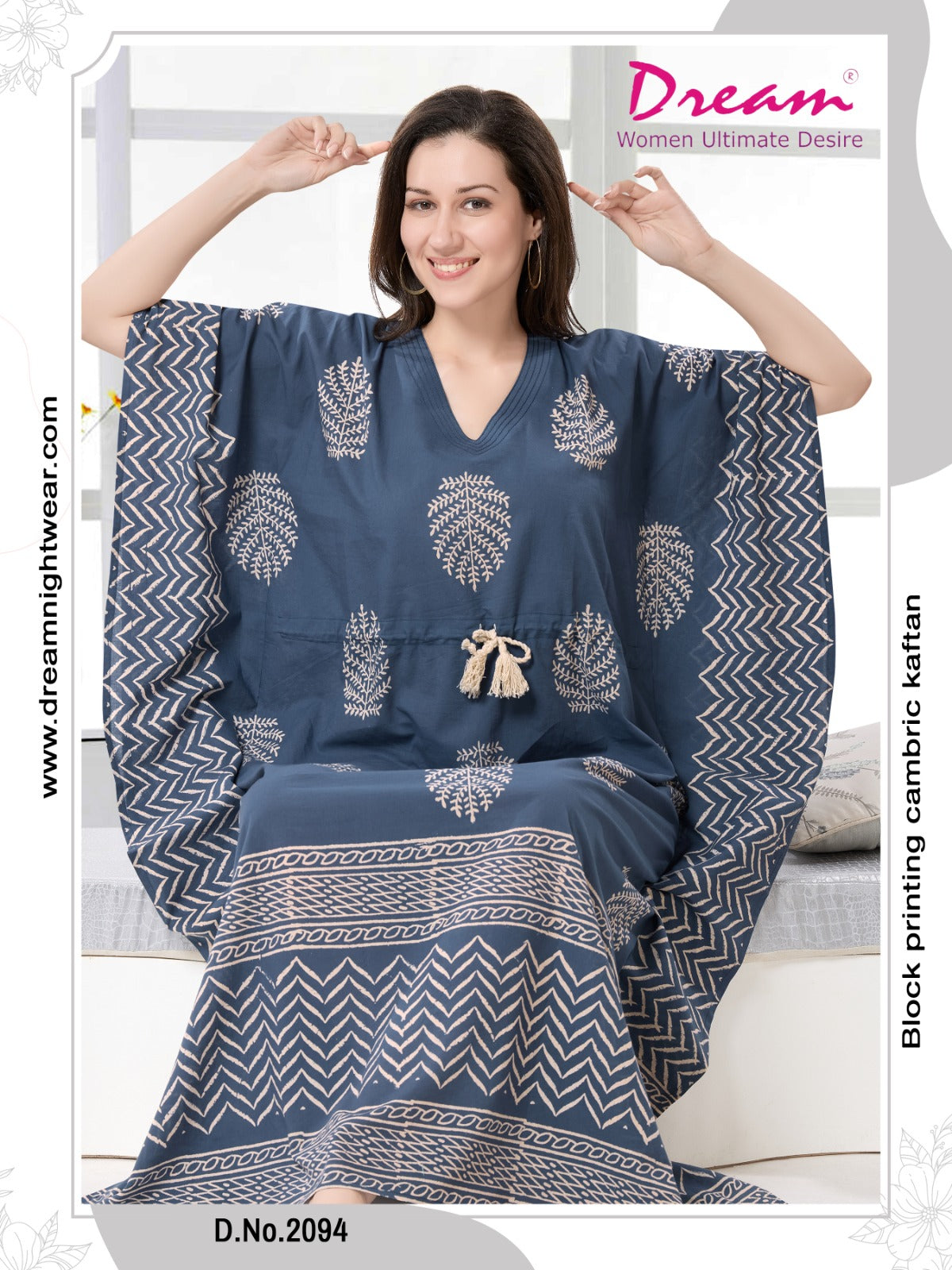 Women's Hand Block Print Cambric Cotton Kaftan
