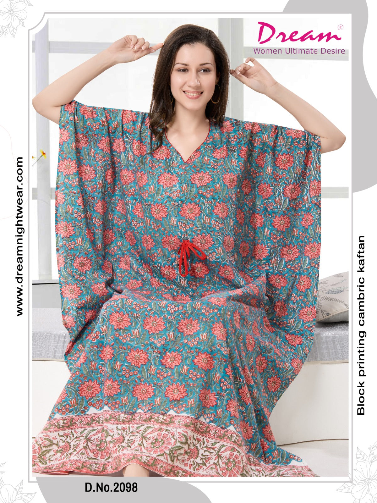 Women's Hand Block Print Cambric Cotton Kaftan