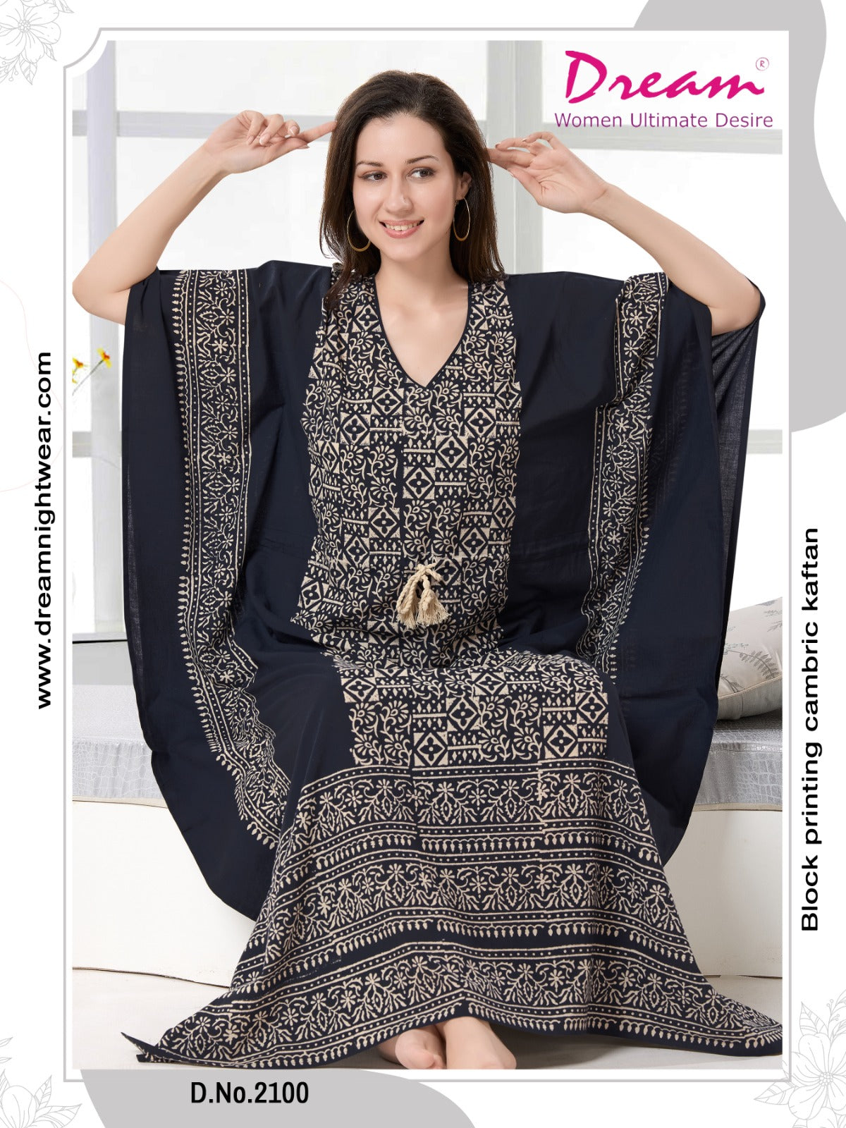 Women's Hand Block Print Cambric Cotton Kaftan