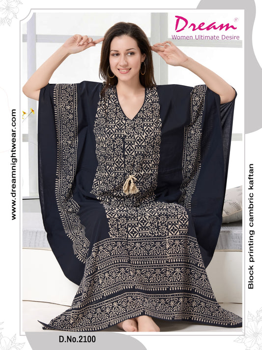 Women's Hand Block Print Cambric Cotton Kaftan