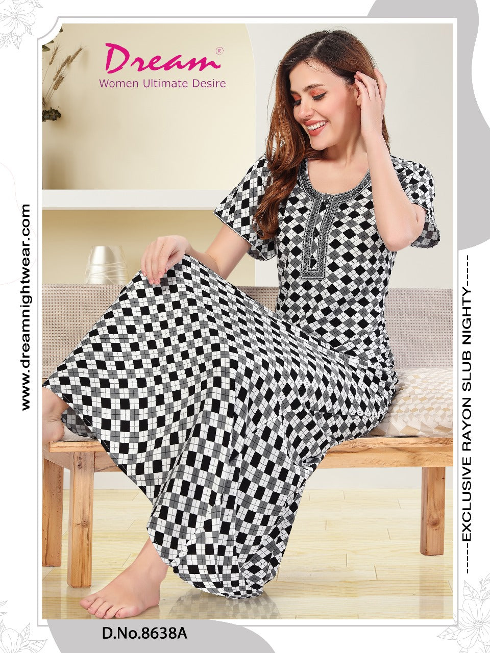 Geometric Print Rayon Slub Nighty