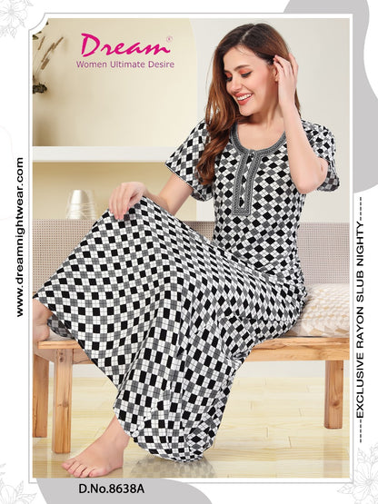 Geometric Print Rayon Slub Nighty