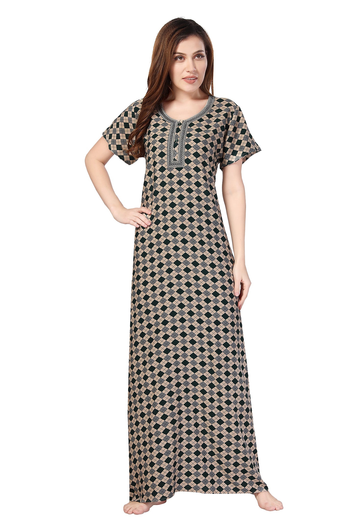 Geometric Print Rayon Slub Nighty