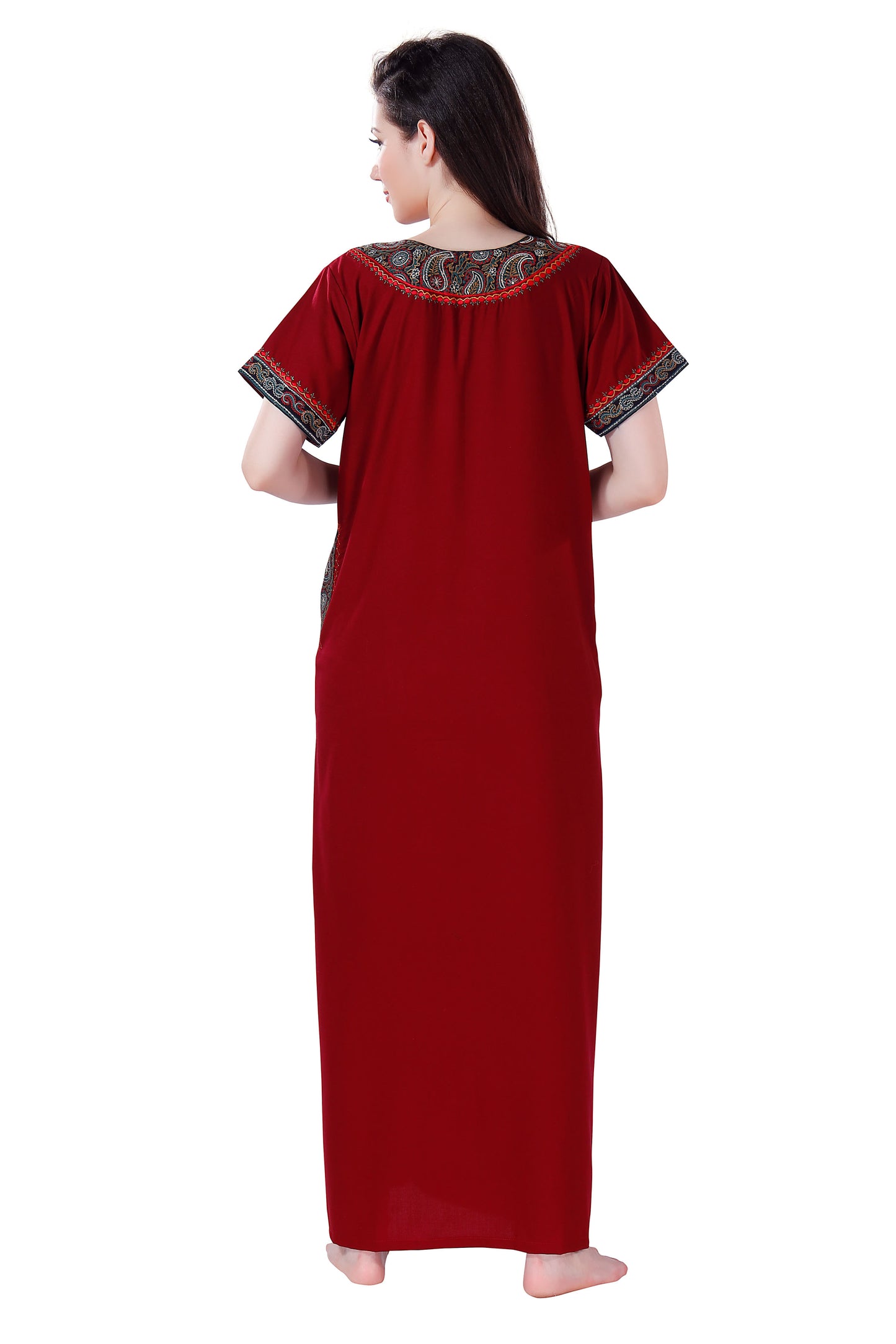 Dream Women's Premium Embroidery Nighty with Double Side Pockets