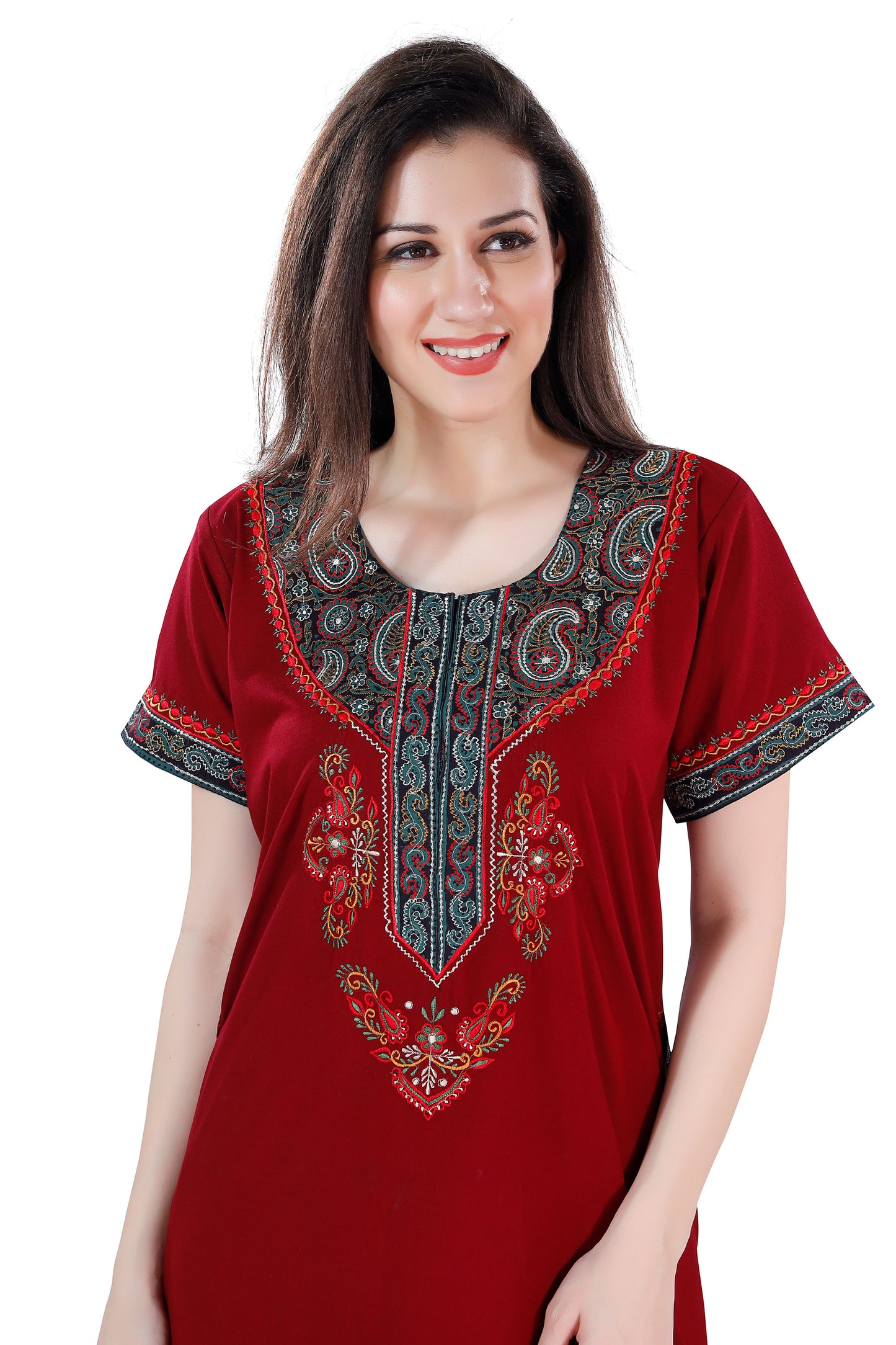 Dream Women's Premium Embroidery Nighty with Double Side Pockets