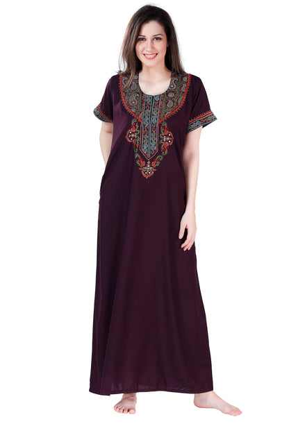 Dream Women's Premium Embroidery Nighty with Double Side Pockets