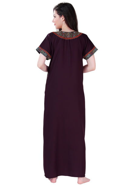 Dream Women's Premium Embroidery Nighty with Double Side Pockets