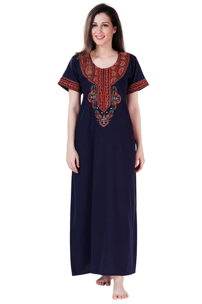 Dream Women's Premium Embroidery Nighty with Double Side Pockets