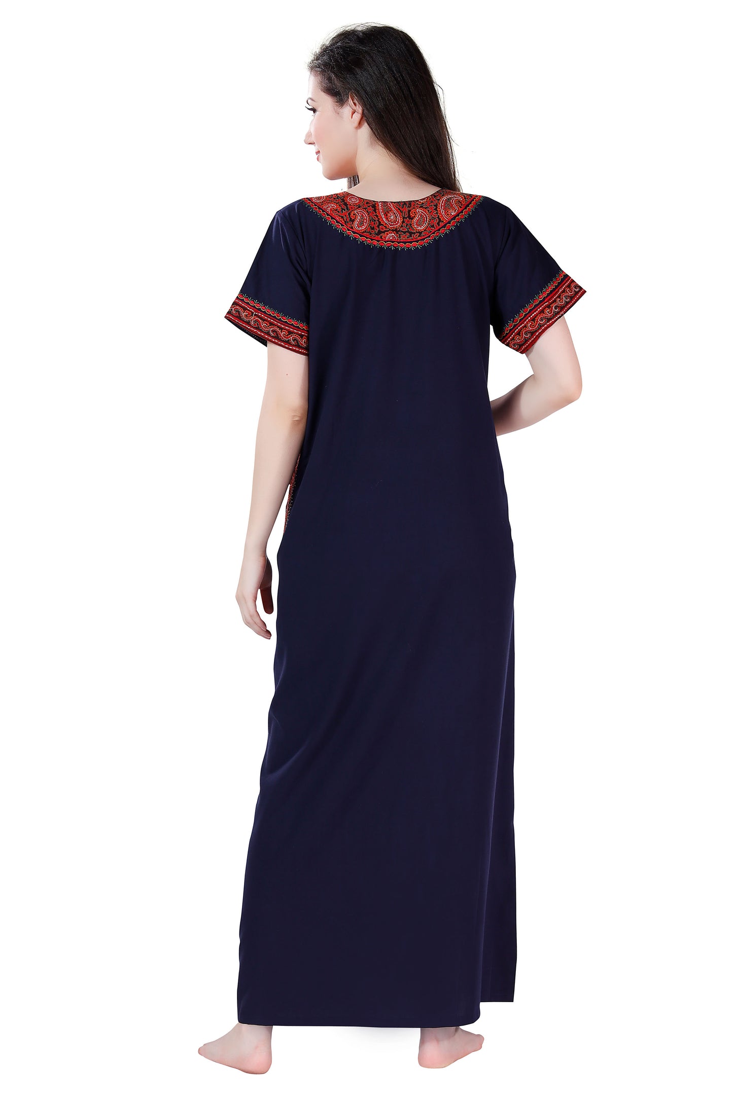 Dream Women's Premium Embroidery Nighty with Double Side Pockets