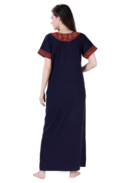 Dream Women's Premium Embroidery Nighty with Double Side Pockets