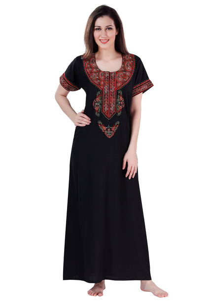Dream Women's Premium Embroidery Nighty with Double Side Pockets