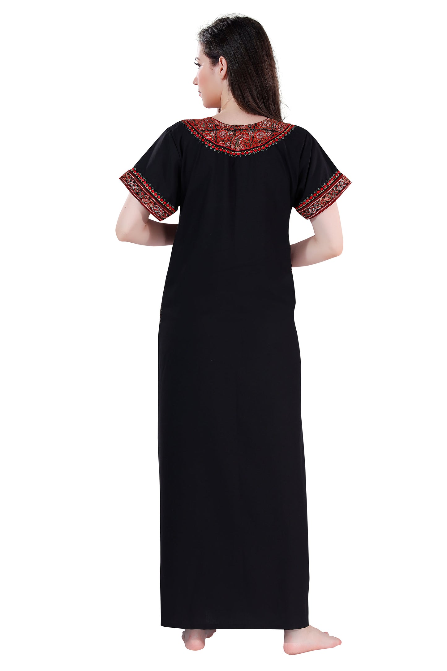 Dream Women's Premium Embroidery Nighty with Double Side Pockets