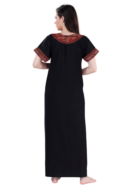 Dream Women's Premium Embroidery Nighty with Double Side Pockets