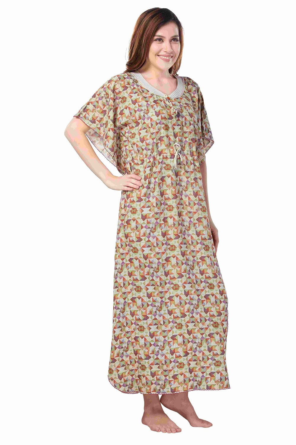 Geometric Print Rayon Kaftan With Side Pocket