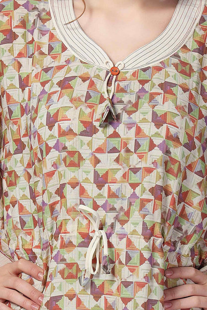 Geometric Print Rayon Kaftan With Side Pocket