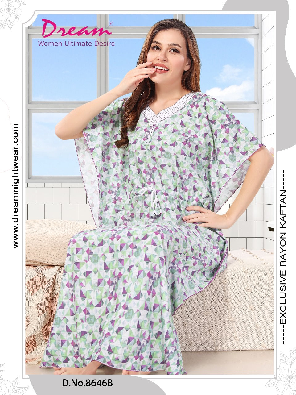 Geometric Print Rayon Kaftan With Side Pocket